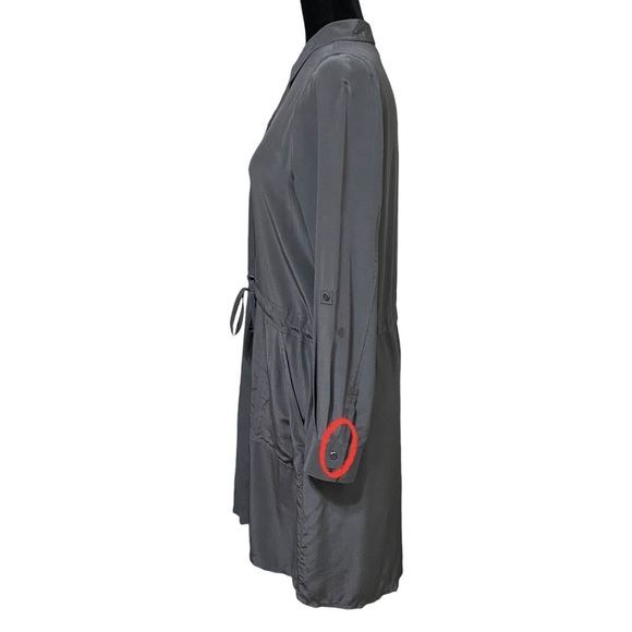 Eileen Fisher Silk Shirt Dress Gray Petite Small Drawstring Waist Minimalist - Picture 4 of 10